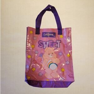 Care Bears Pink Vinyl Waterproof Lunch Tote Bag Small 11x9.5 Cute Stars